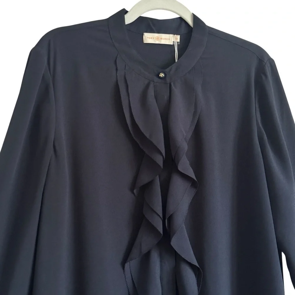 NWT TORY BURCH JANE RUFFLE NECK FLOUNCE HEM NAVY SHIFT DRESS SIZE  14